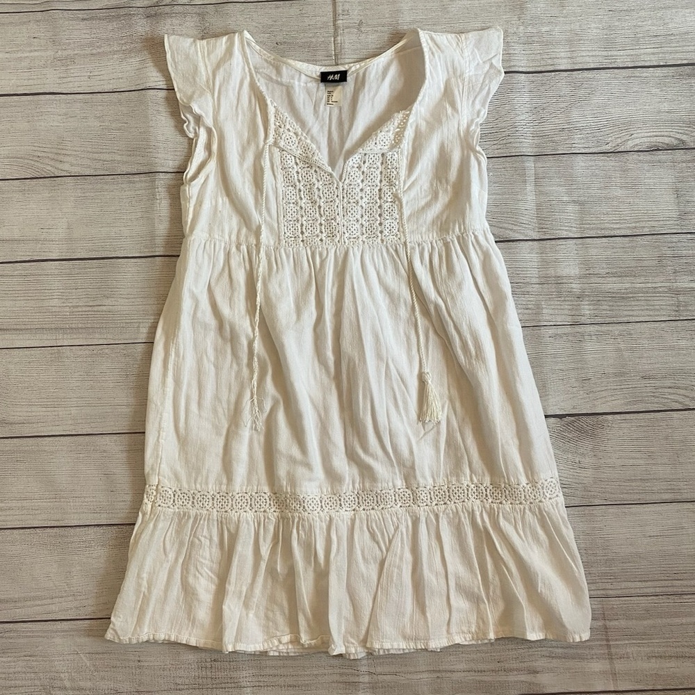 H&M White Cotton Beach Mini Dress